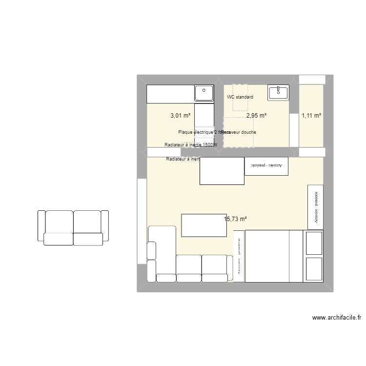 appart. Plan de 4 pièces et 23 m2