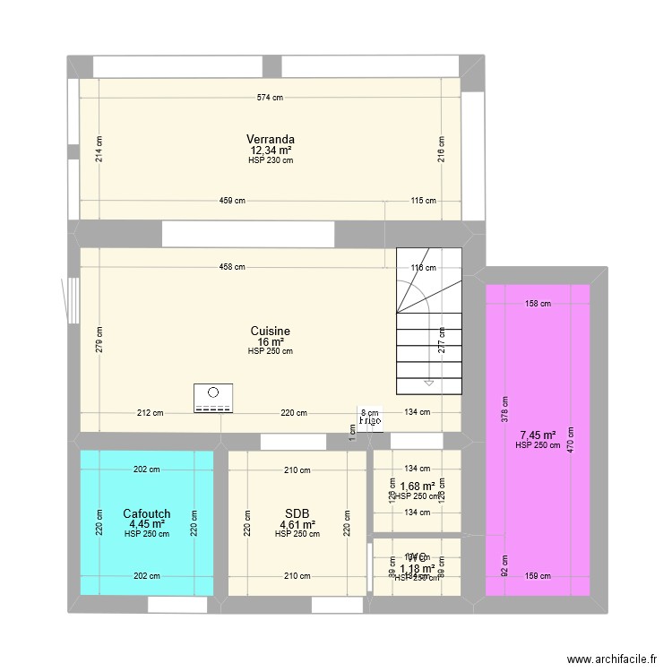 cabanon. Plan de 7 pièces et 48 m2