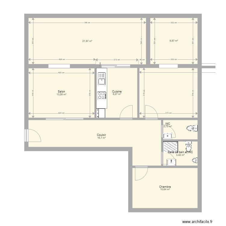 Plan maison initial. Plan de 9 pièces et 98 m2