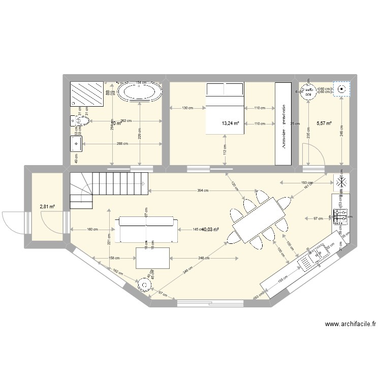 rdc maison semi-octogone. Plan de 0 pièce et 0 m2