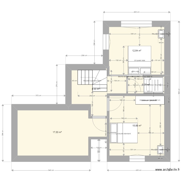 etage nouveau. Plan de 5 pièces et 57 m2