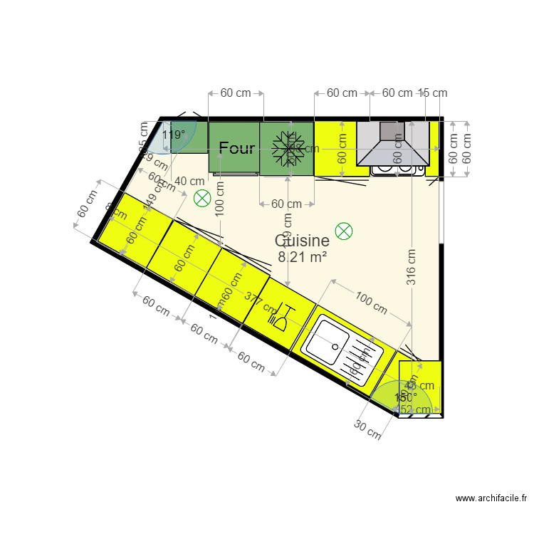 ETOILE cuisine  meublée 6. Plan de 1 pièce et 8 m2