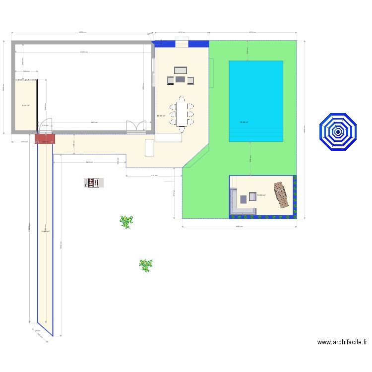 Plan Exterieur terasse avec piscine 6 par 4 modif plage. Plan de 0 pièce et 0 m2