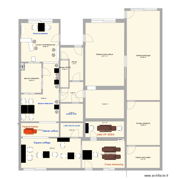 configuration concept avec mobilier  ERP. Plan de 0 pièce et 0 m2