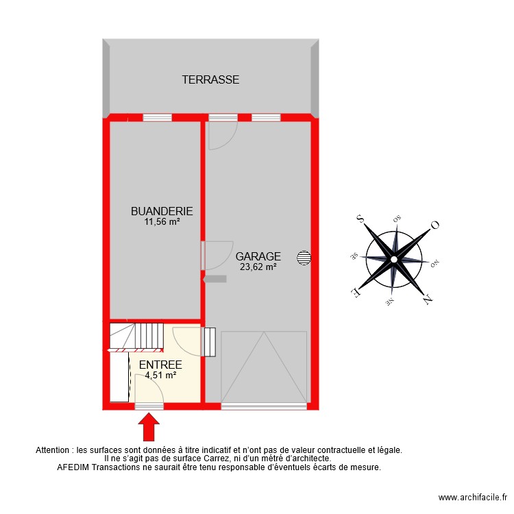 BI 8347 RDC. Plan de 6 pièces et 54 m2