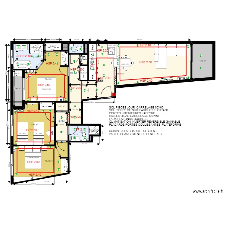 CARNOT . Plan de 16 pièces et 95 m2