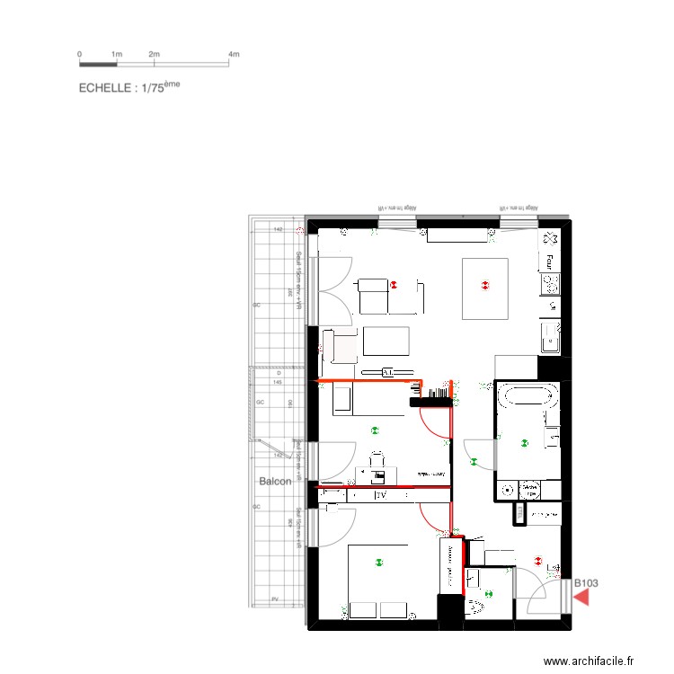 B103 - VF - Meubles. Plan de 10 pièces et 65 m2