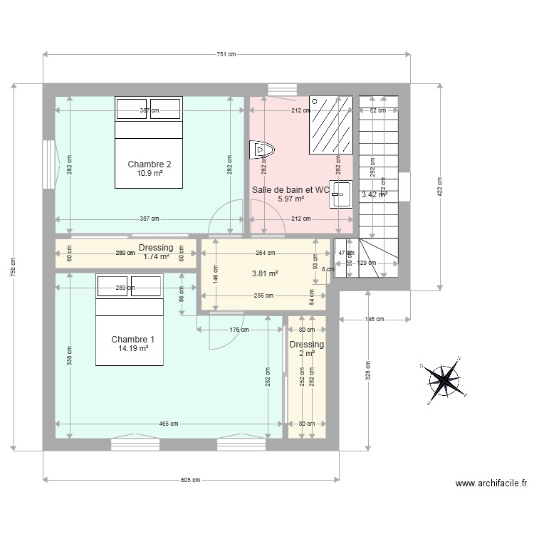Etage 44 m2. Plan de 0 pièce et 0 m2