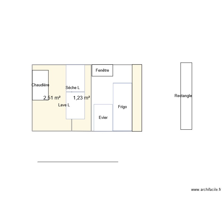 Buanderie. Plan de 2 pièces et 4 m2