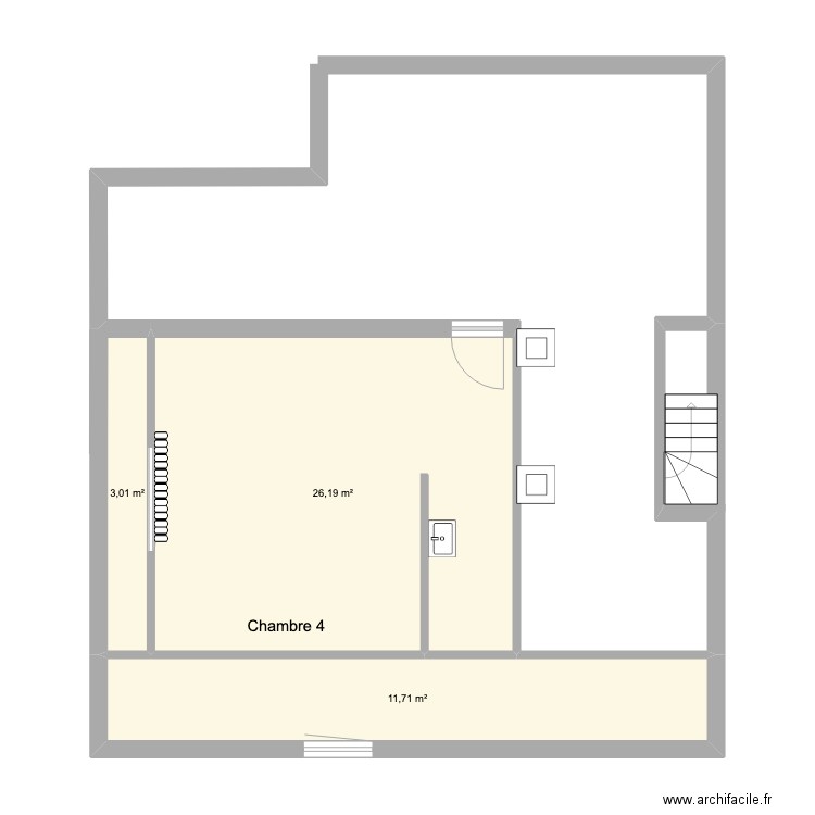 grenier. Plan de 3 pièces et 41 m2