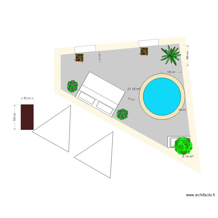 terrasse bas avec baldaquin et voile et jacuzzi. Plan de 0 pièce et 0 m2