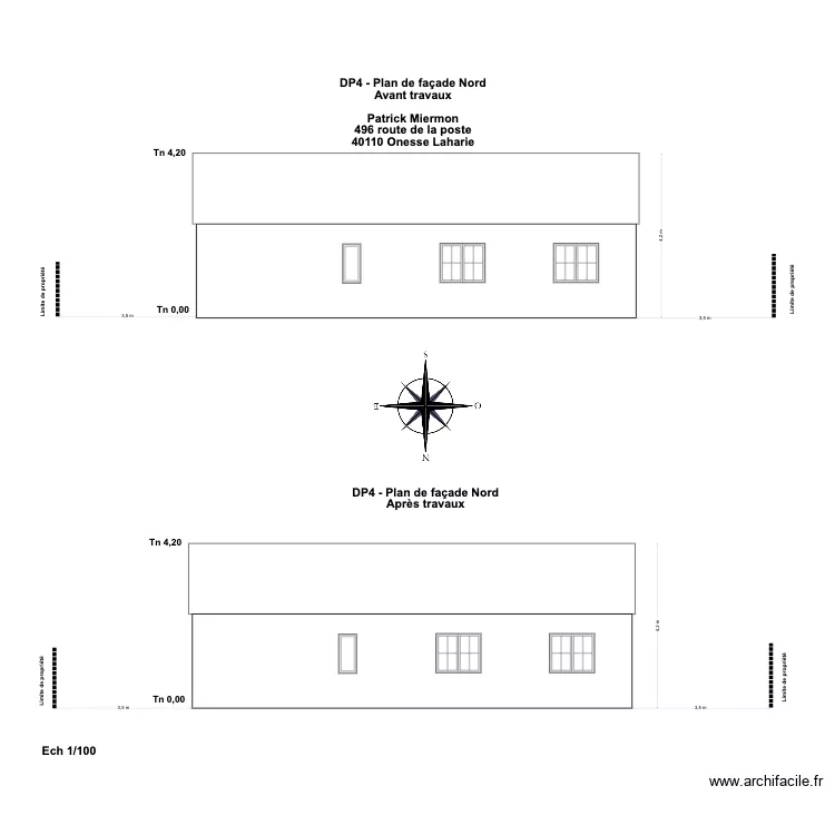 DP4 - Plan de fa&ccedil;ade Nord Onesse. Plan de 