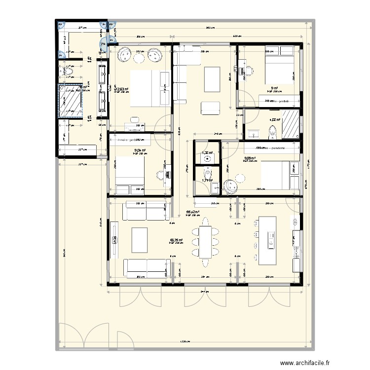 Plan Maison Modeste. Plan de 10 pièces et 185 m2