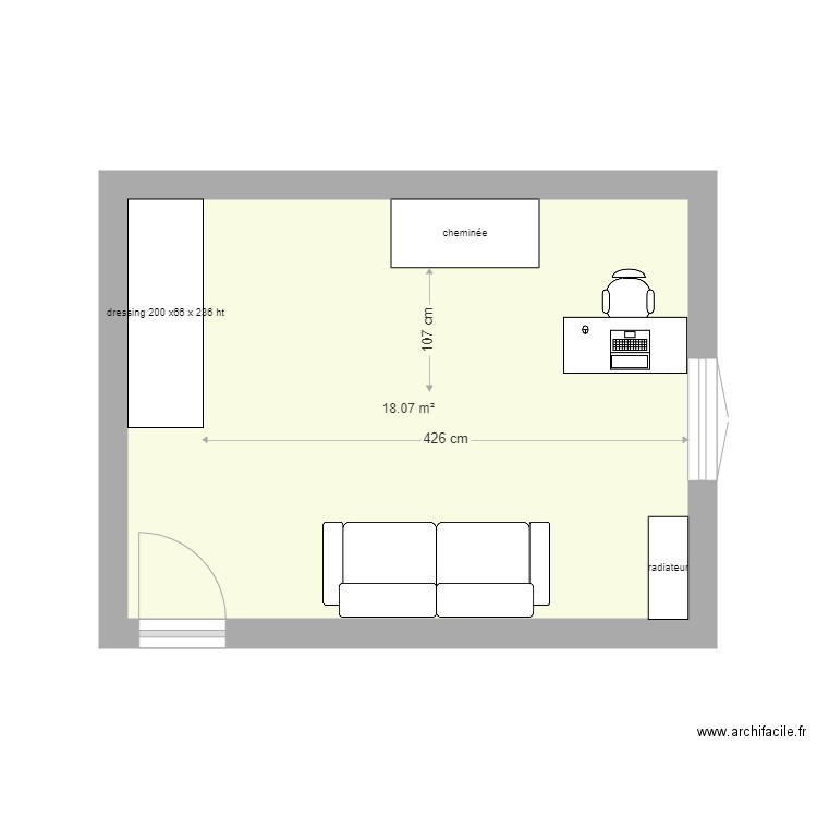 chambre grise version bureau. Plan de 0 pièce et 0 m2