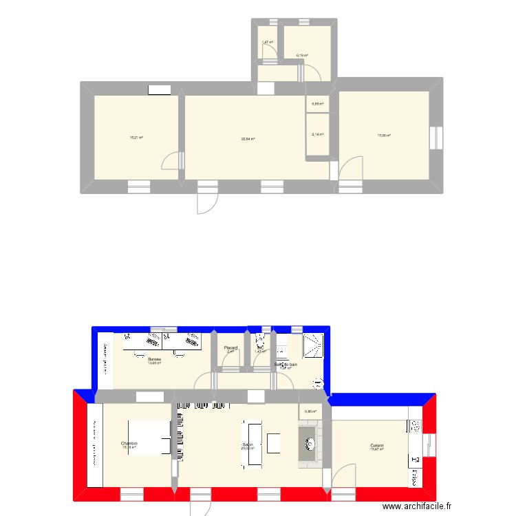 Maison avec extension 3. Plan de 15 pièces et 147 m2