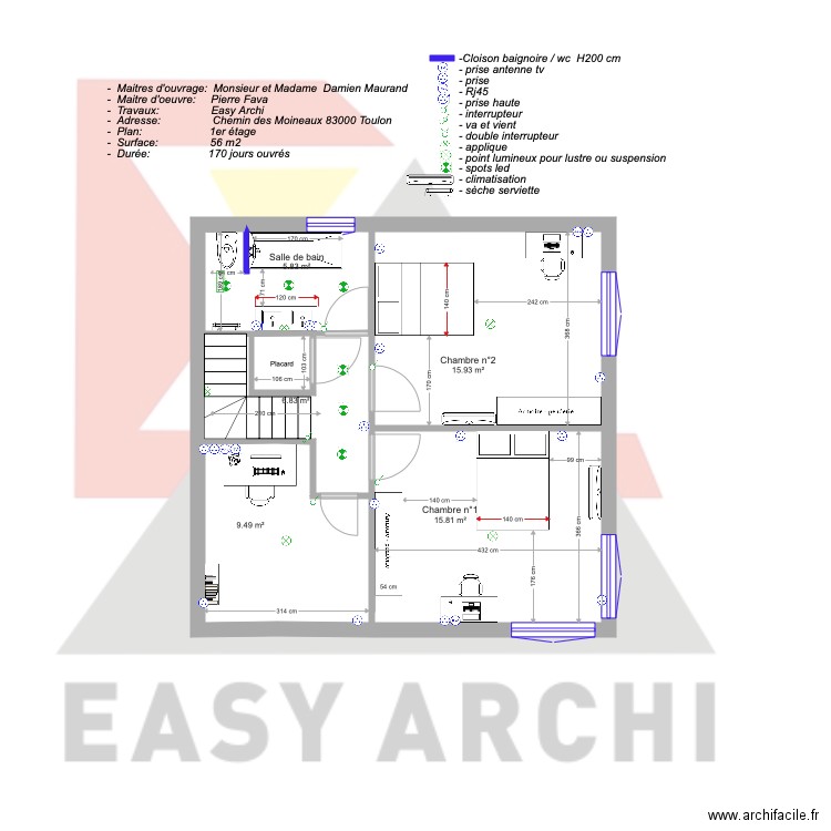 Projet Maurand 1er étage . Plan de 0 pièce et 0 m2