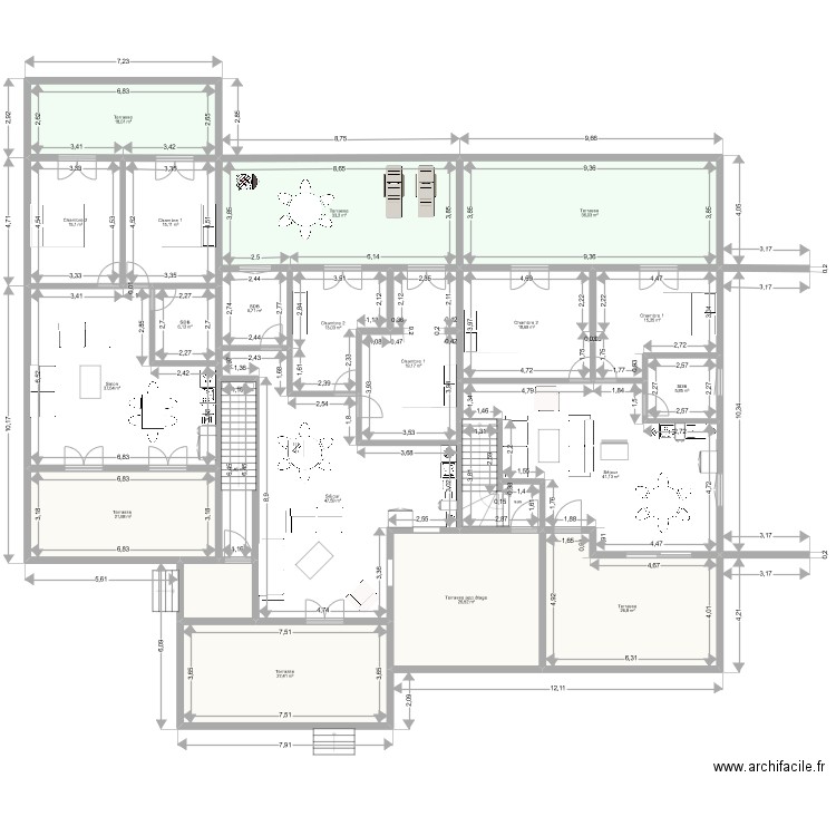 Projet appartements. Plan de 46 pièces et 820 m2