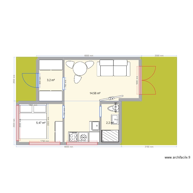 p30 1 2. Plan de 6 pièces et 39 m2