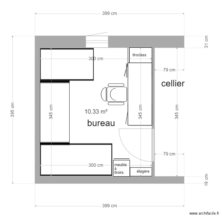 futur bureau. Plan de 1 pièce et 10 m2