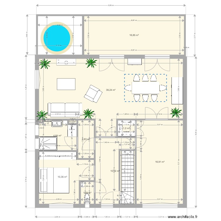 Maison Auchel Mike RDC. Plan de 11 pièces et 104 m2