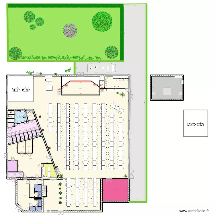 Auberge avec vestiaire et wc &agrave; l entr&eacute;e 544 pers ecran arrondi. Plan de 36  et 1780 m²