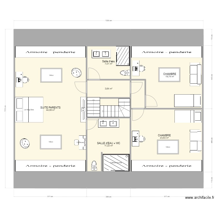 GRUSELLE COMBLES 3 CH. Plan de 13 pièces et 140 m2