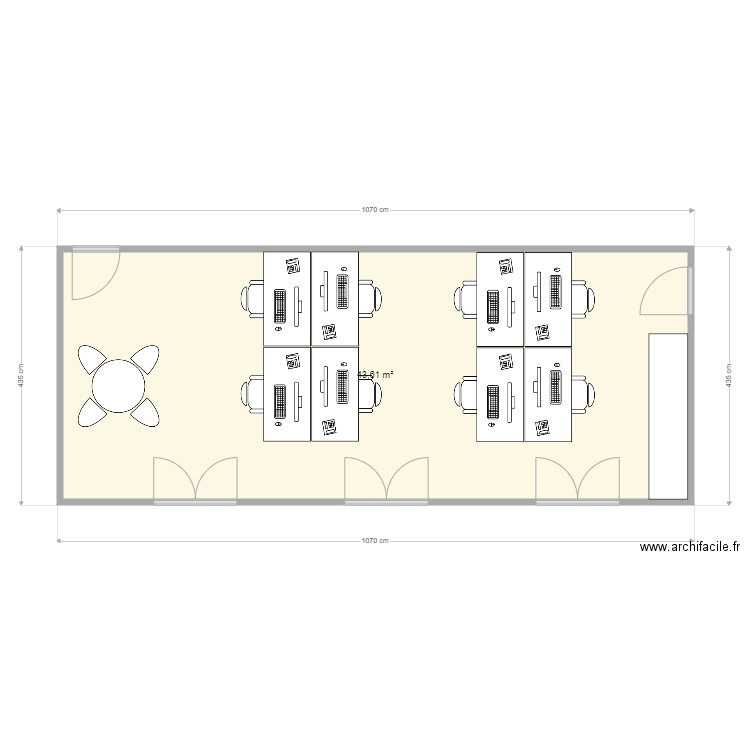 Bureaux. Plan de 1 pièce et 44 m2