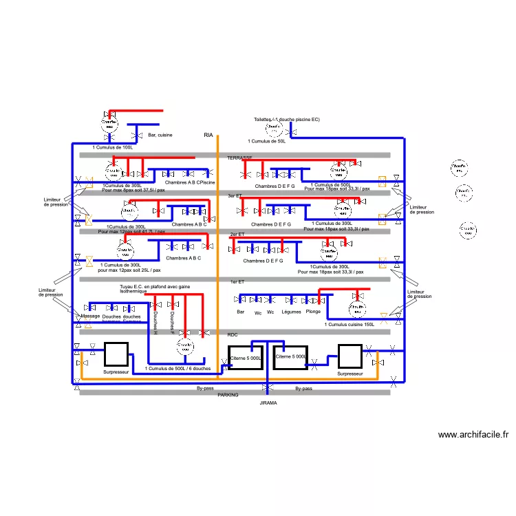 Plomberie distribution &eacute;tages Modif du 12 06 21. Plan de 