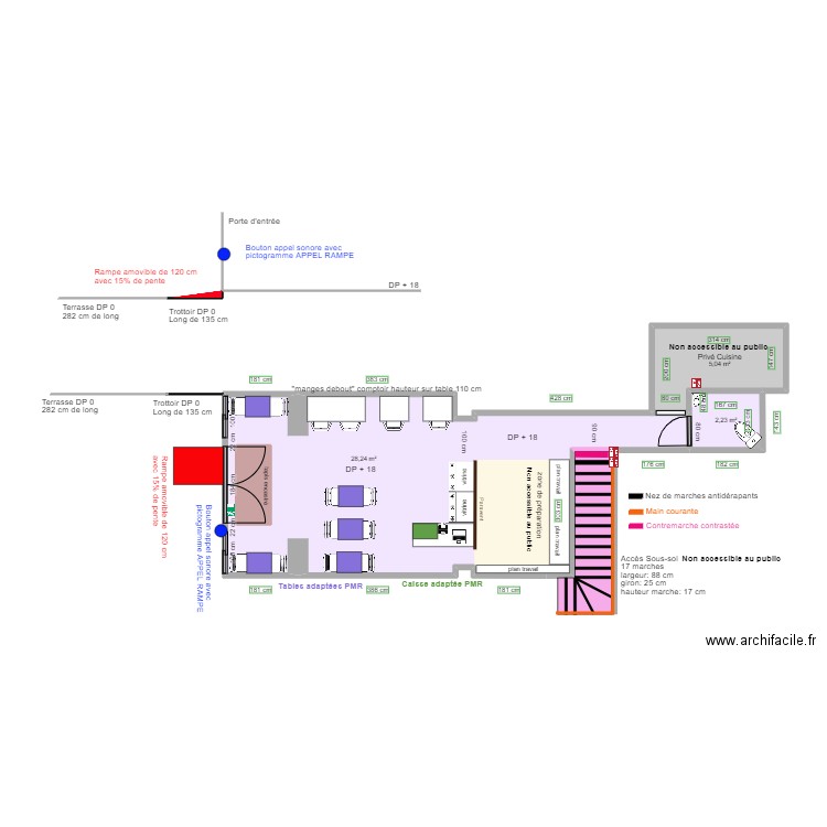 LES SAVEURS BERBERES RDC APRES TRAVAUX. Plan de 5 pièces et 50 m2