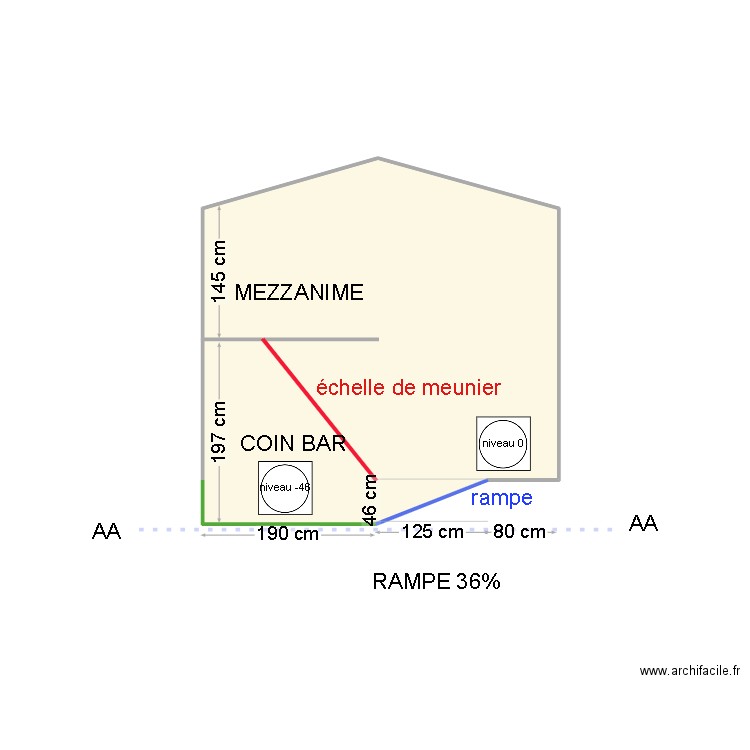 coupe colok. Plan de 1 pièce et 14 m2