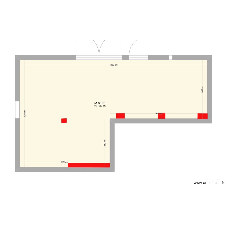 Plan RDC cotations 2. Plan de 1 pièce et 51 m2