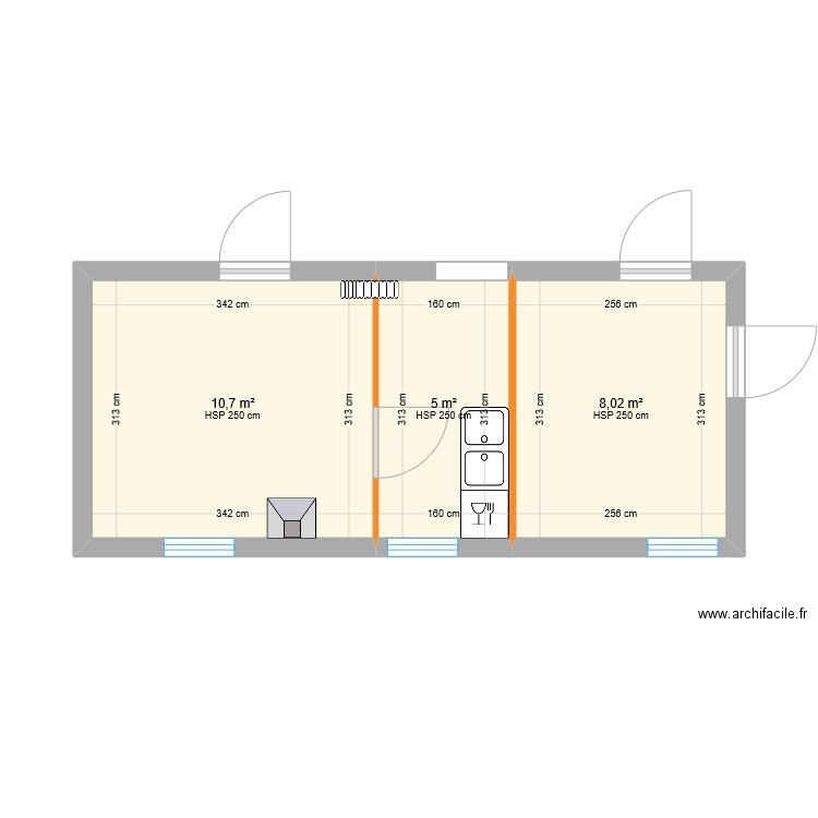 Atelier. Plan de 3 pièces et 24 m2