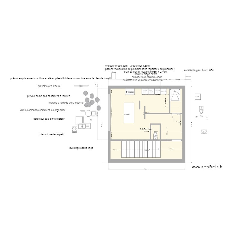 plan cuisine et wc MVO - v6. Plan de 3 pièces et 44 m2