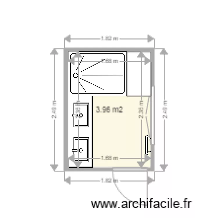 Salle de bain 4M2. Plan de 
