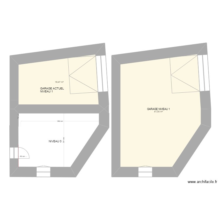 garage et rdc . Plan de 2 pièces et 60 m2