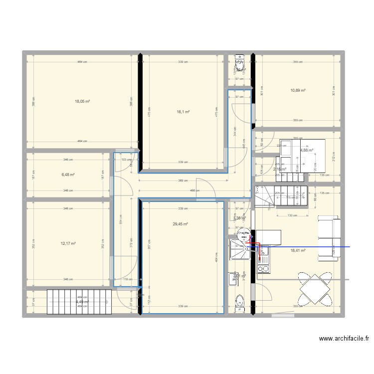 Gite Etage option 2. Plan de 13 pièces et 129 m2