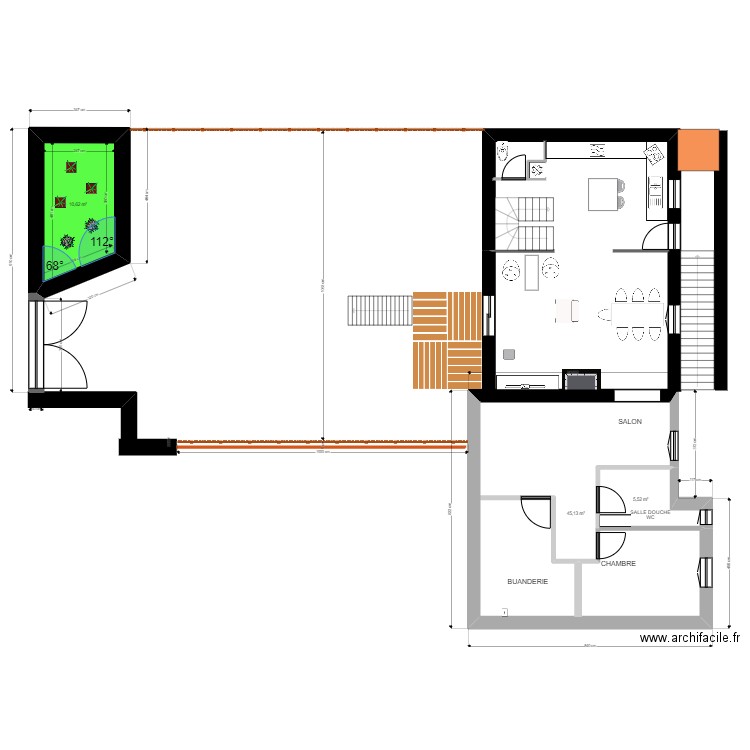 aménagement grange 5. Plan de 3 pièces et 61 m2