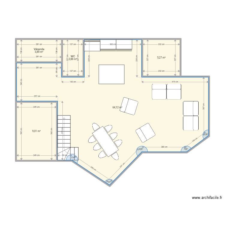 Rapide. Plan de 14 pièces et 175 m2