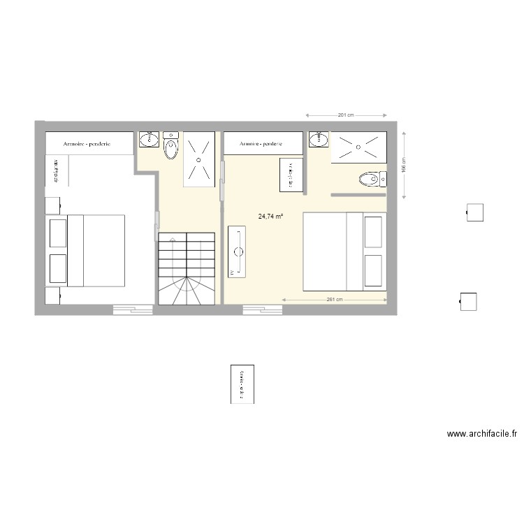 Baños 64 étage bis. Plan de 1 pièce et 25 m2