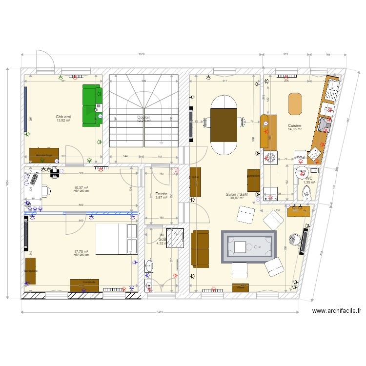 Etage Elec v1. Plan de 9 pièces et 117 m2