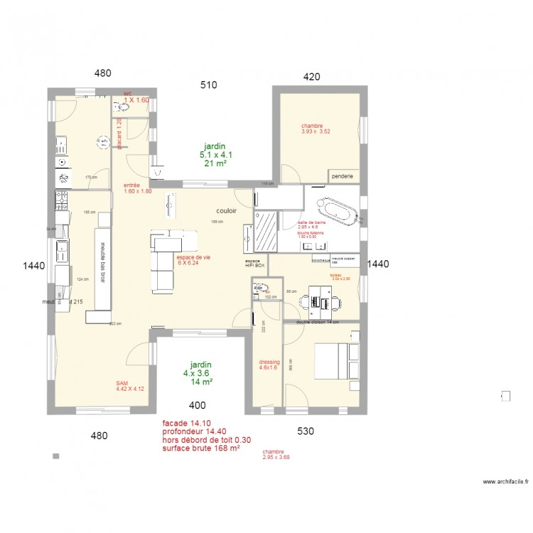 maison en H . Plan de 0 pièce et 0 m2