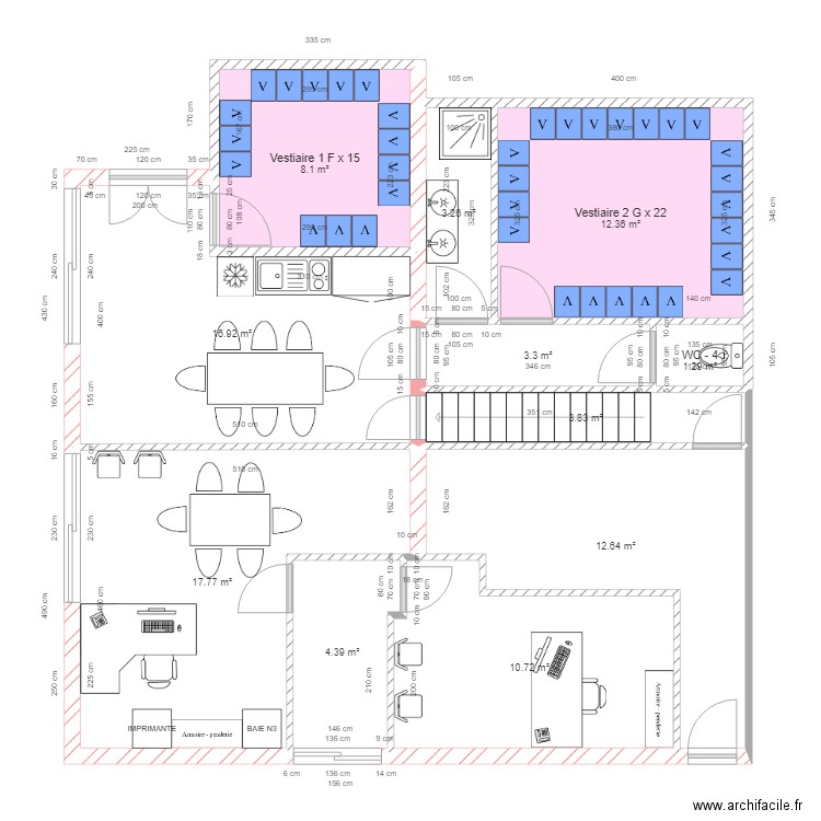 Bureau lab 1 et Vestiaires HF v2. Plan de 0 pièce et 0 m2