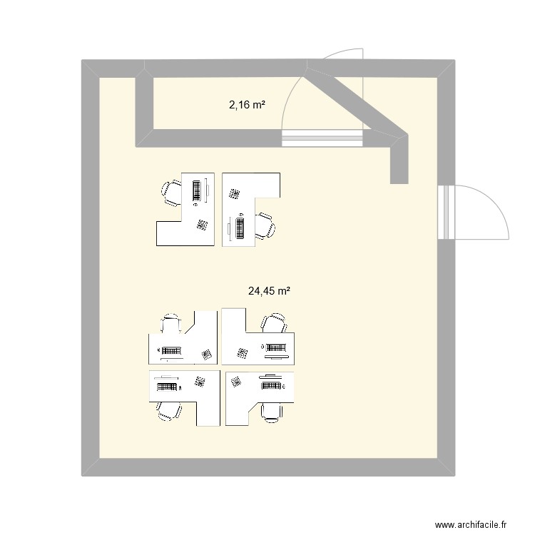 Futur Bureau Facturation. Plan de 2 pièces et 27 m2