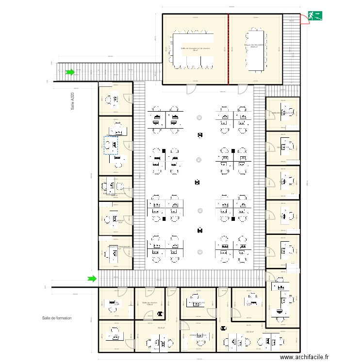 Open space V16. Plan de 21 pièces et 266 m2