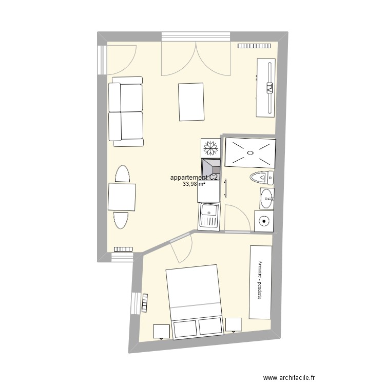 appartement C2 propo1. Plan de 1 pièce et 34 m2