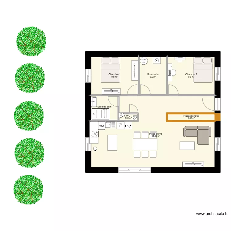 Maison sel de bretagne avec meubles. Plan de 7  et 72 m²
