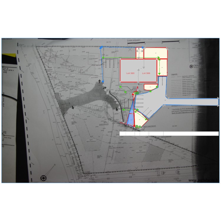 plan bornage lot 366 et 360 dans lotissement ok répartition terrain équitable superficies ext terrain et batit et pelouse. Plan de 0 pièce et 0 m2