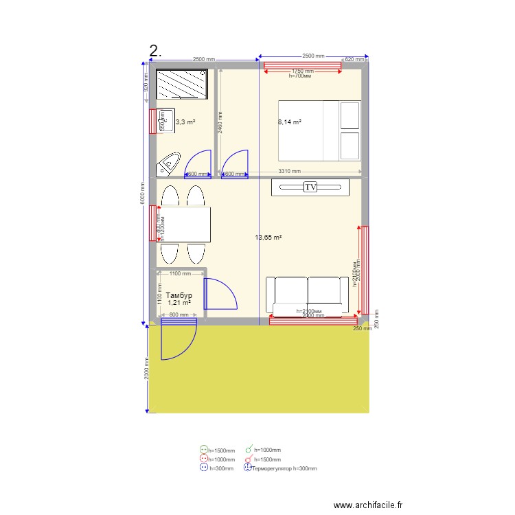 Псков 2. Plan de 5 pièces et 35 m2