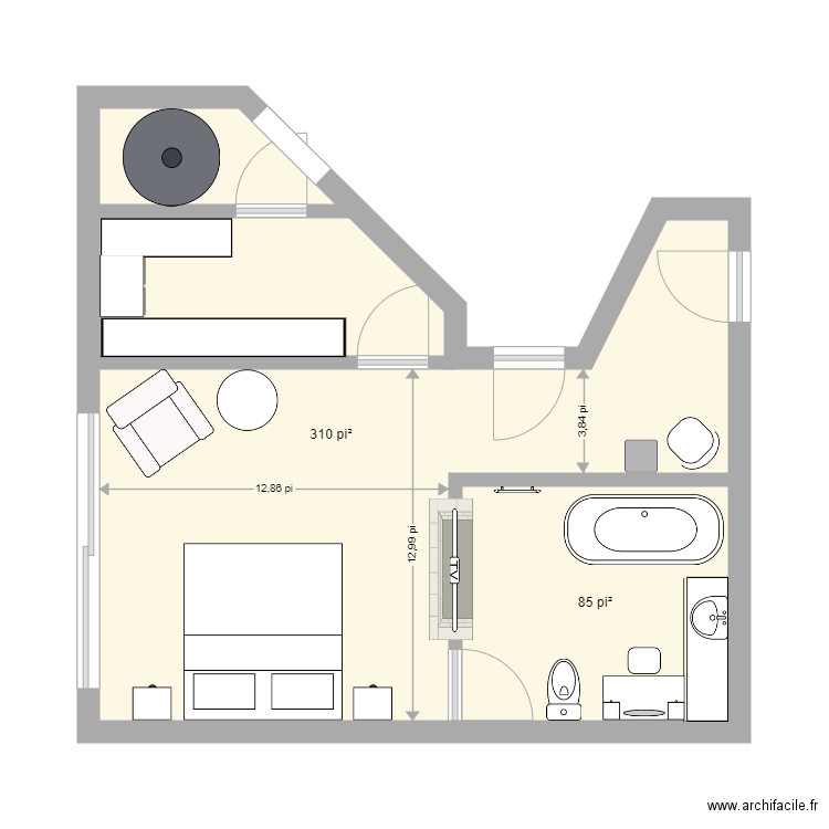 Tiblemont 1. Plan de 2 pièces et 37 m2