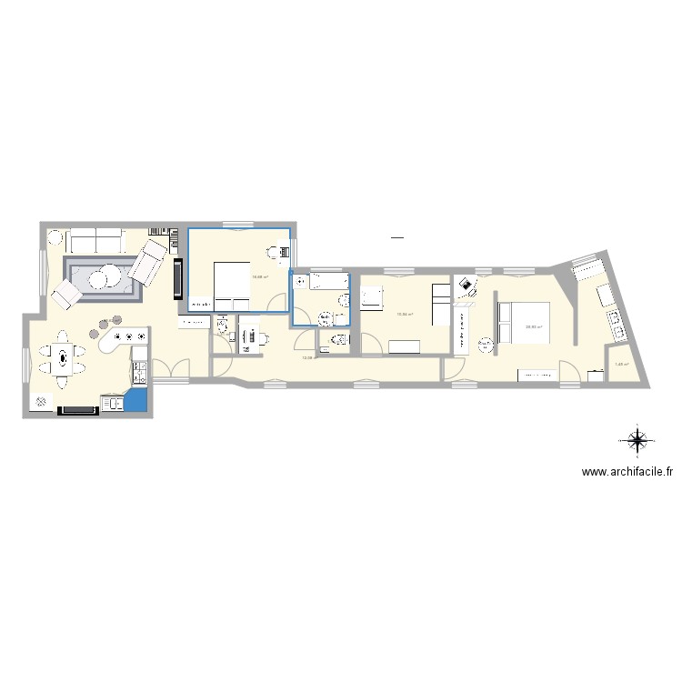 Haussmann 1. Plan de 8 pièces et 108 m2